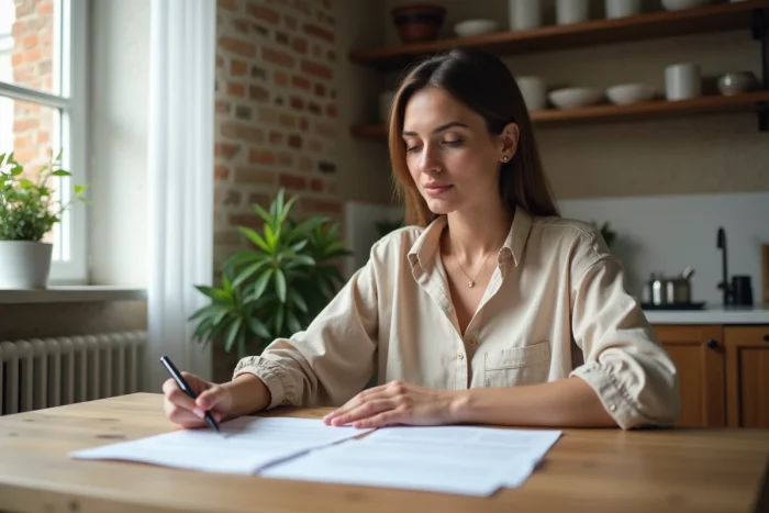Locataire femme consultant un contrat de location appartement Paris 2025